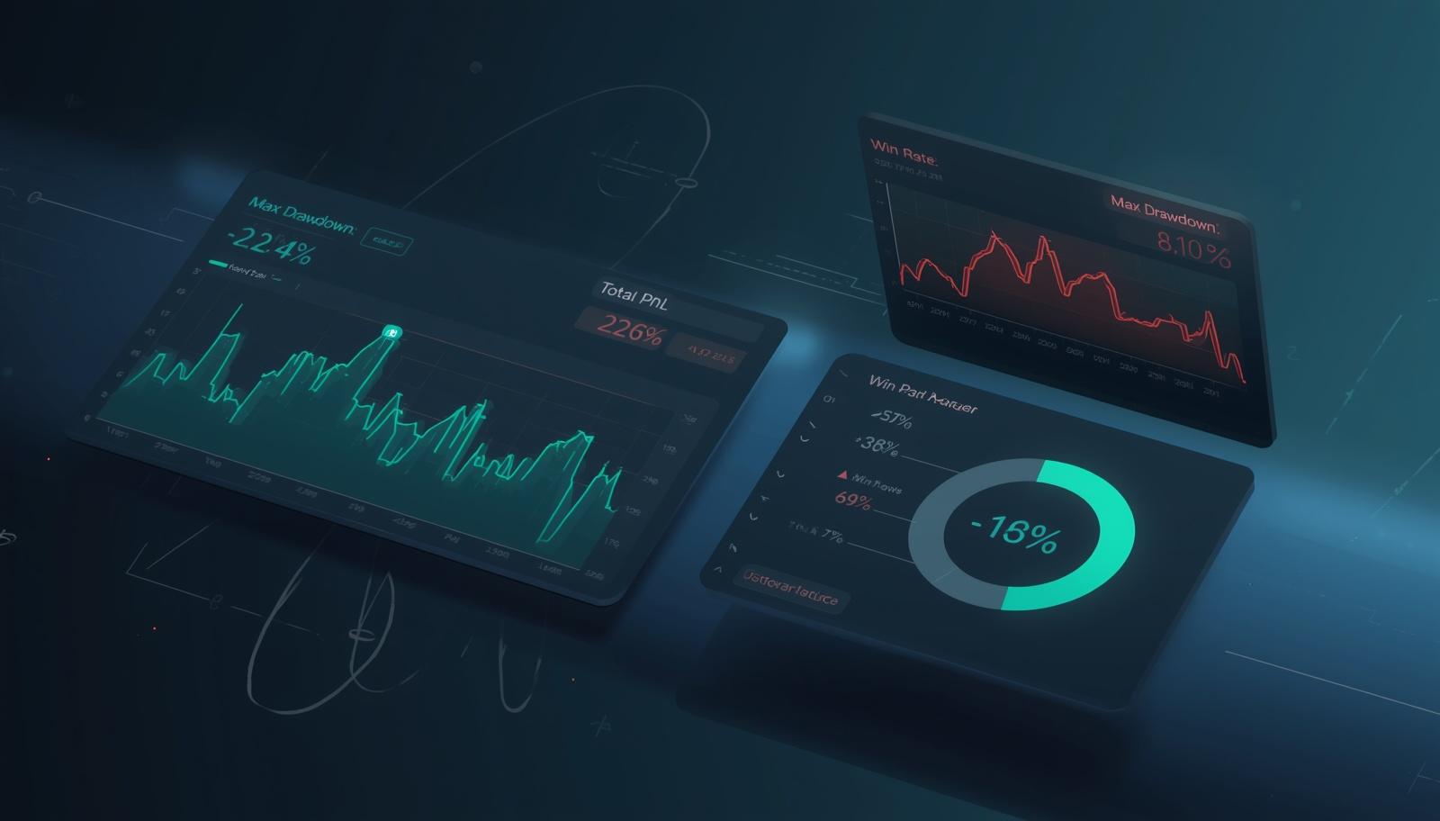 Drawdown in trading example showing equity curve and maximum drawdown percentage